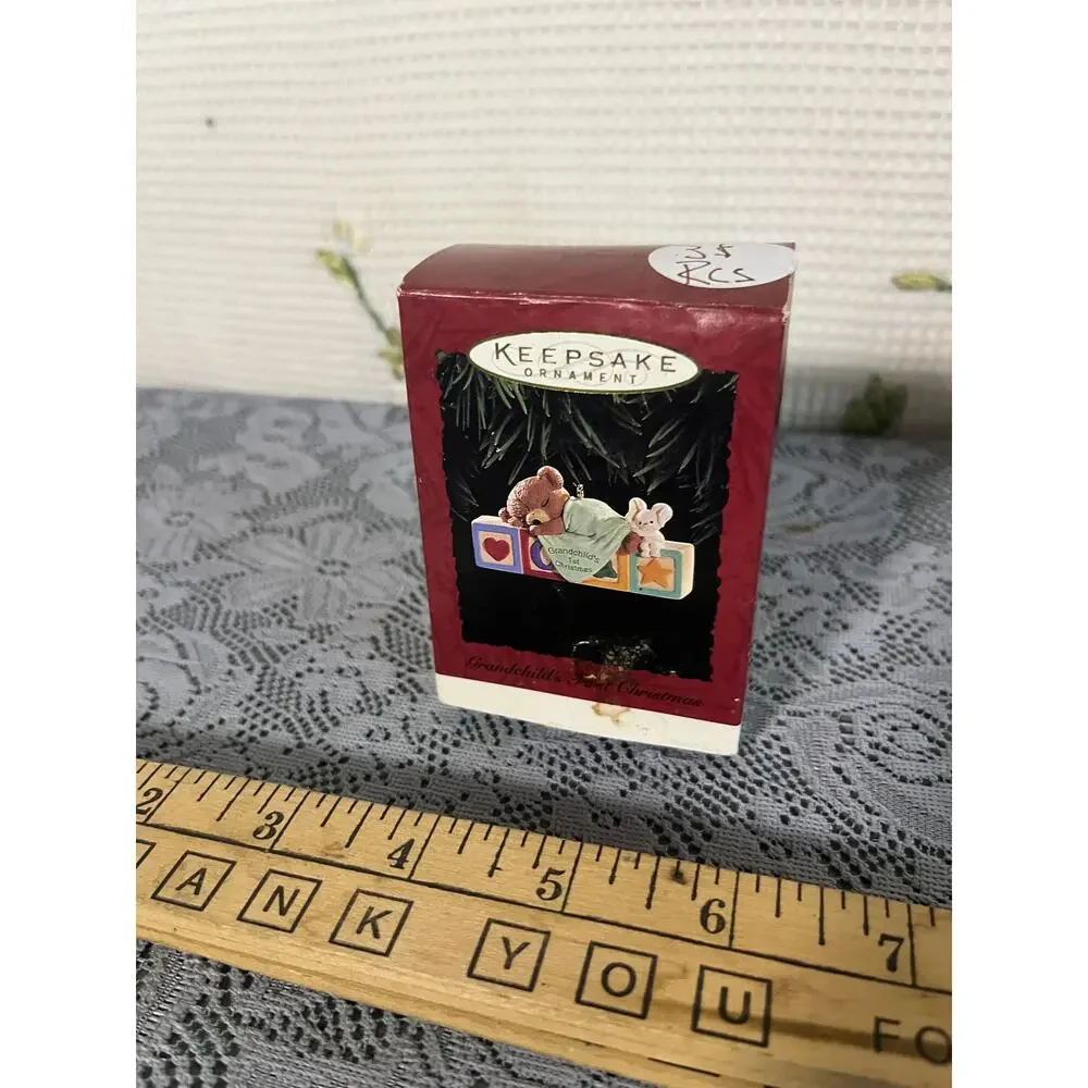 Hallmark Keepsake Grandchild's First Christmas 1995 Ornament Bear Blocks Bunny
